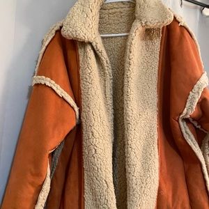 Fuzzy Faux Reversible Coat with Orange Lining